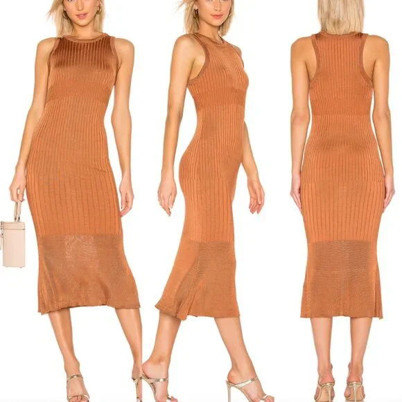 open lace back dress Burnt Orange Full Sleeve Rib Mini Dress main image 0